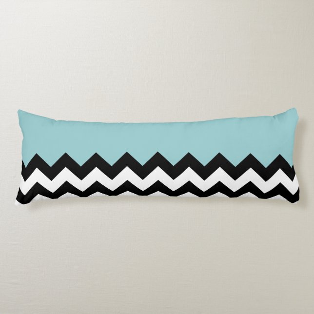 Black and White Zigzag Pattern, Chevron, Blue Body Pillow (Front)