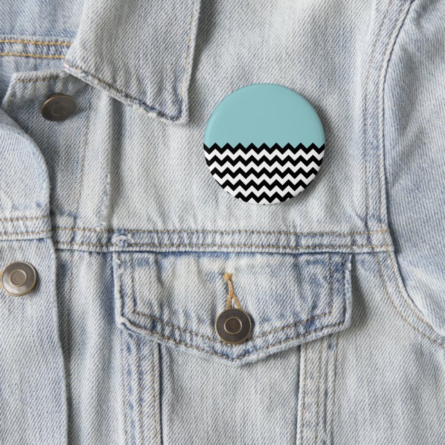 Black and White Zigzag Pattern, Chevron, Blue Button (In Situ)