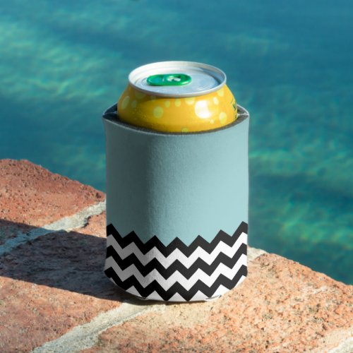 Black and White Zigzag Pattern Chevron Blue Can Cooler