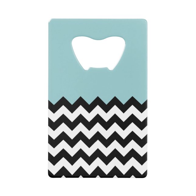 Black and White Zigzag Pattern, Chevron, Blue Credit Card Bottle Opener (Front)