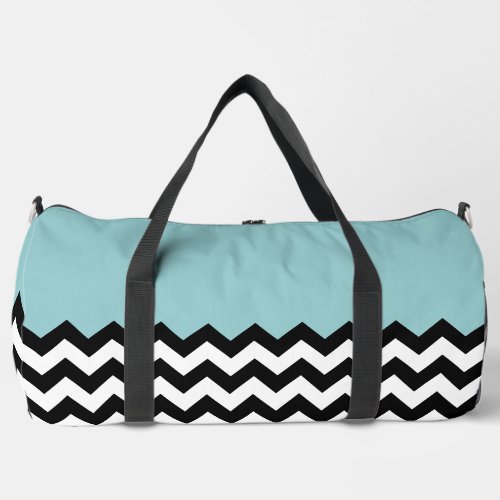 Black and White Zigzag Pattern Chevron Blue Duffle Bag