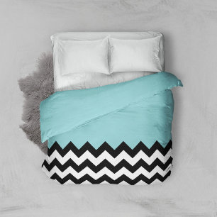 Black and White Zigzag Pattern, Chevron, Blue Duvet Cover