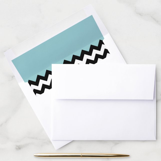 Black and White Zigzag Pattern, Chevron, Blue Envelope Liner (Desk)