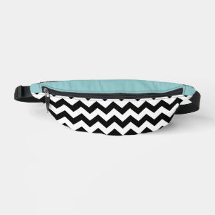 Black and White Zigzag Pattern, Chevron, Blue Fanny Pack