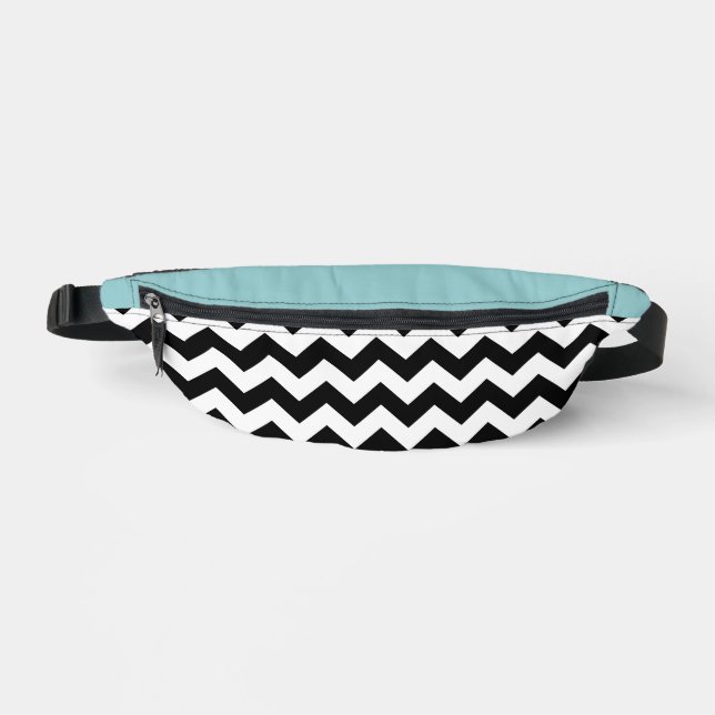 Black and White Zigzag Pattern, Chevron, Blue Fanny Pack (Front)