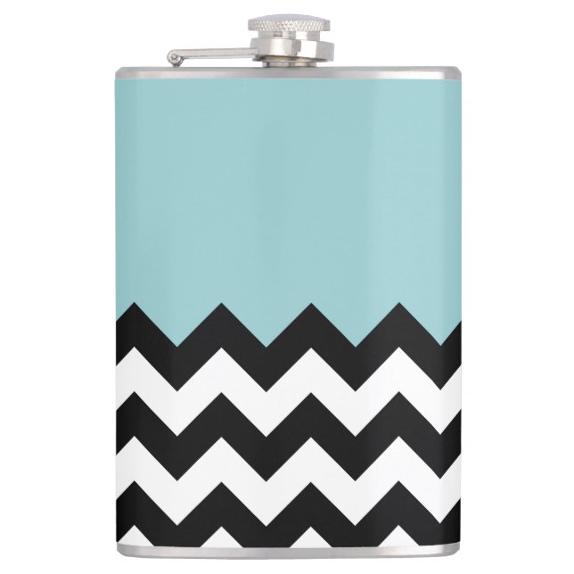 Black and White Zigzag Pattern, Chevron, Blue Flask (Front)