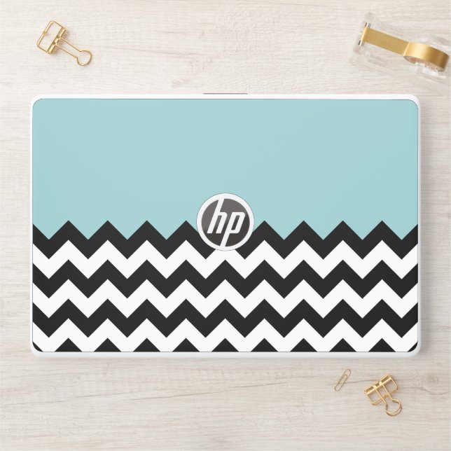 Black and White Zigzag Pattern, Chevron, Blue HP Laptop Skin (Desk)