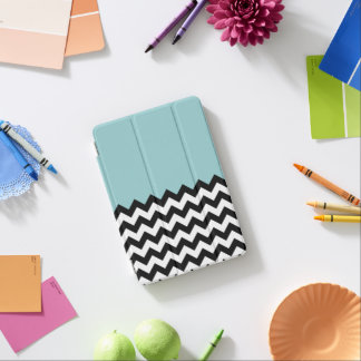 Black and White Zigzag Pattern, Chevron, Blue iPad Mini Cover