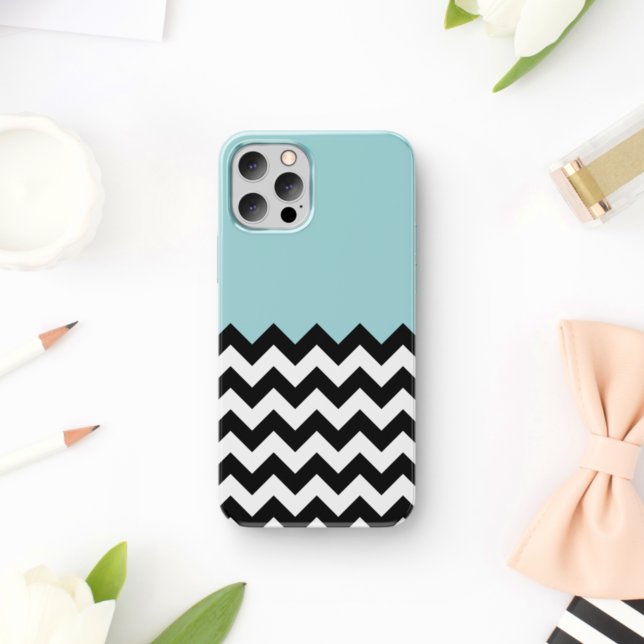 Black and White Zigzag Pattern, Chevron, Blue iPhone Case (Creator Uploaded)