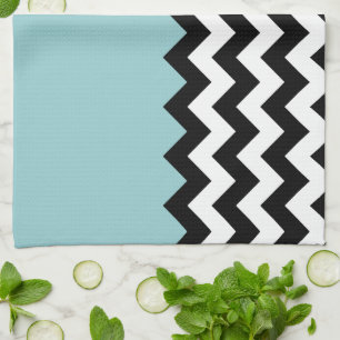 Black and White Zigzag Pattern, Chevron, Blue Kitchen Towel