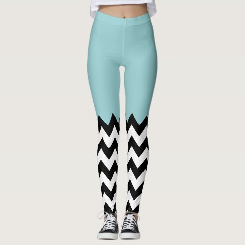 Black and White Zigzag Pattern Chevron Blue Leggings