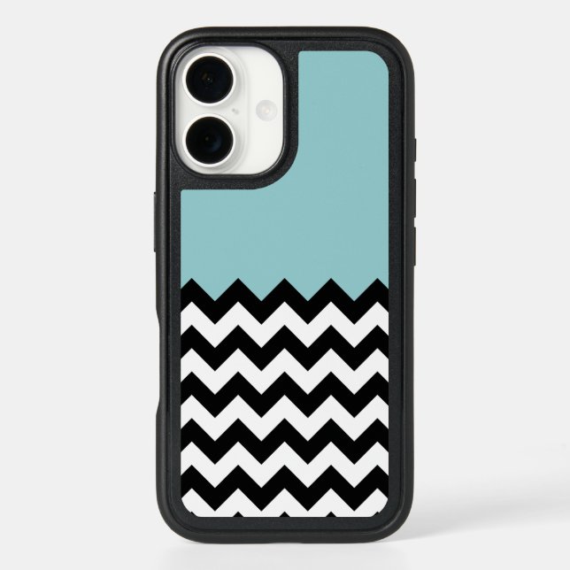 Black and White Zigzag Pattern, Chevron, Blue Otterbox iPhone Case (Back)