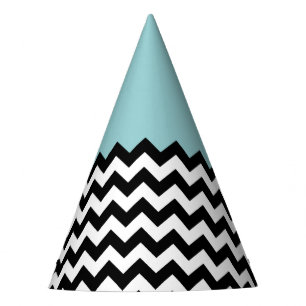 Black and White Zigzag Pattern, Chevron, Blue Party Hat