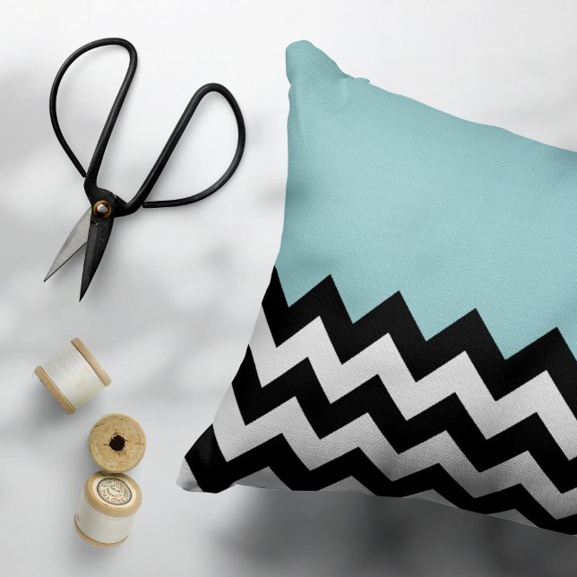 Black and White Zigzag Pattern, Chevron, Blue Pillow Case (Creator Uploaded)