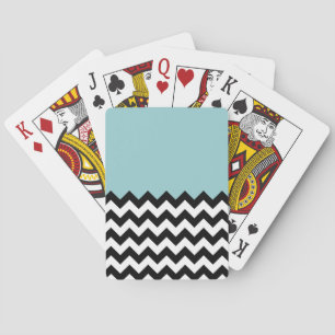 Black and White Zigzag Pattern, Chevron, Blue Poker Cards