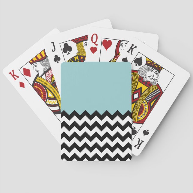 Black and White Zigzag Pattern, Chevron, Blue Poker Cards (Back)