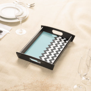 Black and White Zigzag Pattern, Chevron, Blue Serving Tray