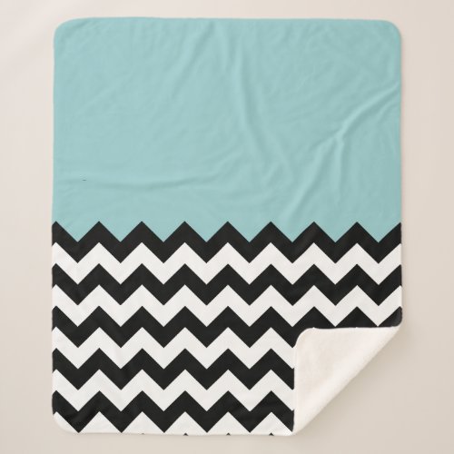 Black and White Zigzag Pattern Chevron Blue Sherpa Blanket