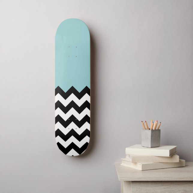 Black and White Zigzag Pattern, Chevron, Blue Skateboard (Wall Art)