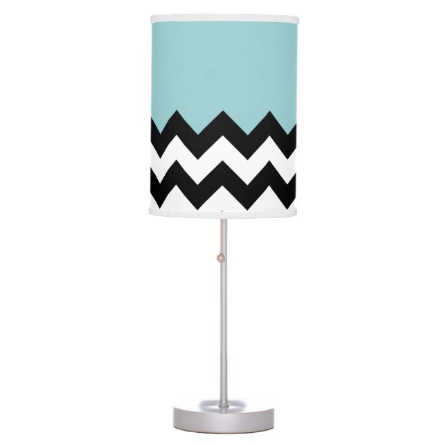 Black and White Zigzag Pattern, Chevron, Blue Table Lamp (Front)