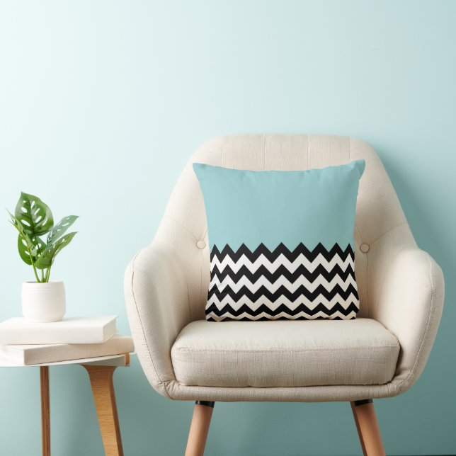 Black and White Zigzag Pattern, Chevron, Blue Throw Pillow (Chair)