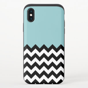 Black and White Zigzag Pattern, Chevron, Blue iPhone X Slider Case