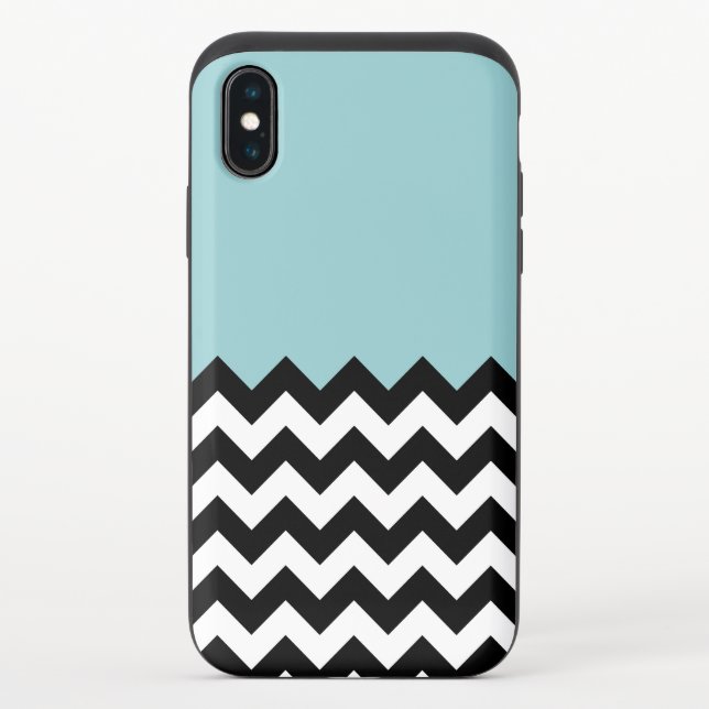 Black and White Zigzag Pattern, Chevron, Blue Uncommon iPhone Case (Back)