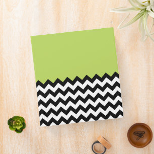 Black and White Zigzag Pattern, Chevron, Green 3 Ring Binder