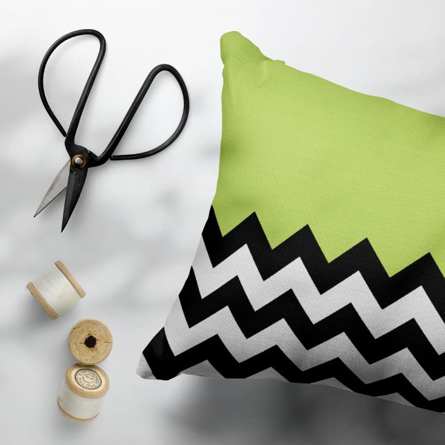 Black and White Zigzag Pattern, Chevron, Green Accent Pillow (Creator Uploaded)