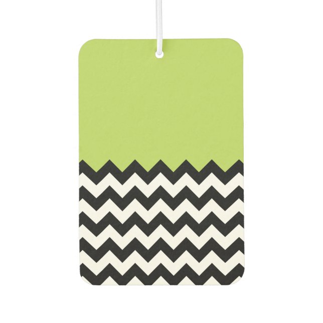 Black and White Zigzag Pattern, Chevron, Green Air Freshener (Front)