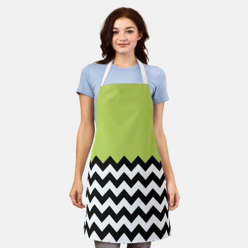 Black and White Zigzag Pattern Chevron Green Apron