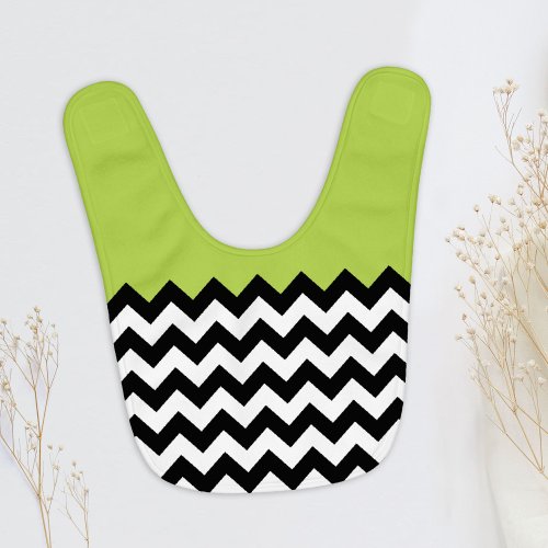 Black and White Zigzag Pattern Chevron Green Baby Bib