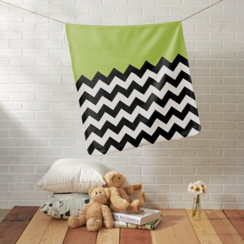 Black and White Zigzag Pattern Chevron Green Baby Blanket