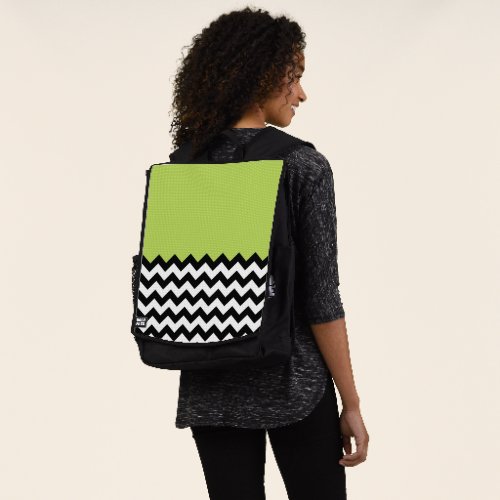 Black and White Zigzag Pattern Chevron Green Backpack