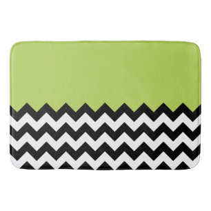 Black and White Zigzag Pattern, Chevron, Green Bath Mat