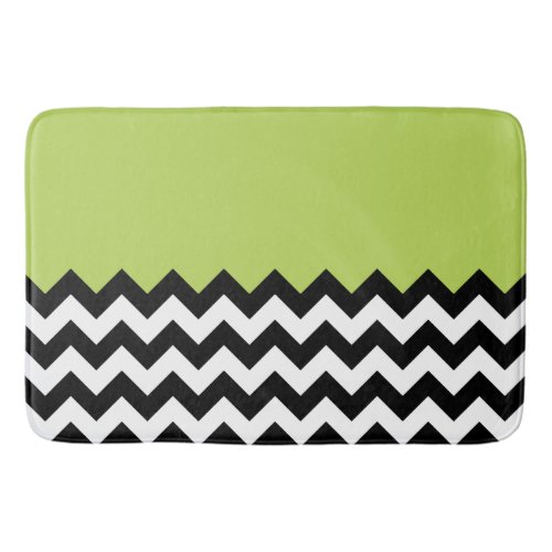 Black and White Zigzag Pattern Chevron Green Bath Mat