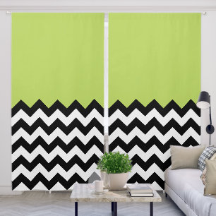 Black and White Zigzag Pattern, Chevron, Green Blackout Curtains