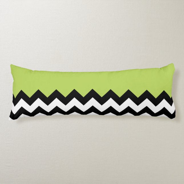 Black and White Zigzag Pattern, Chevron, Green Body Pillow (Front)