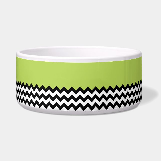 Black and White Zigzag Pattern, Chevron, Green Bowl (Front)