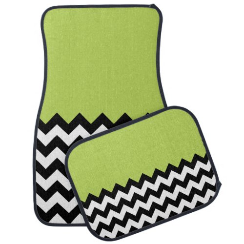 Black and White Zigzag Pattern Chevron Green Car Floor Mat