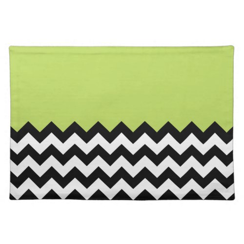 Black and White Zigzag Pattern Chevron Green Cloth Placemat