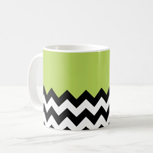 Black and White Zigzag Pattern Chevron Green Coffee Mug