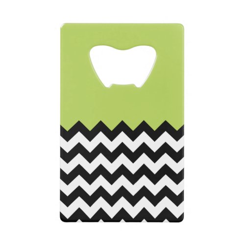 Black and White Zigzag Pattern Chevron Green Credit Card Bottle Opener