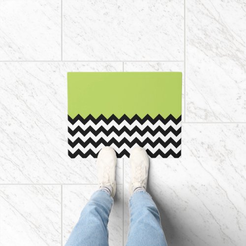 Black and White Zigzag Pattern Chevron Green Doormat