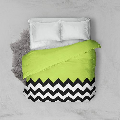 Black and White Zigzag Pattern Chevron Green Duvet Cover