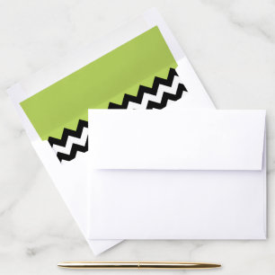 Black and White Zigzag Pattern, Chevron, Green Envelope Liner