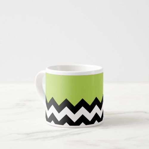 Black and White Zigzag Pattern Chevron Green Espresso Cup