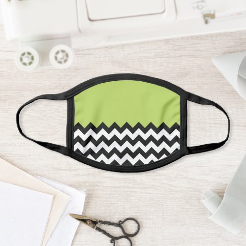 Black and White Zigzag Pattern Chevron Green Face Mask
