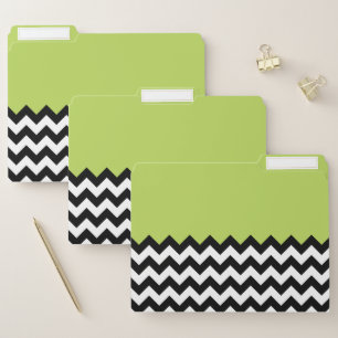 Black and White Zigzag Pattern, Chevron, Green File Folder