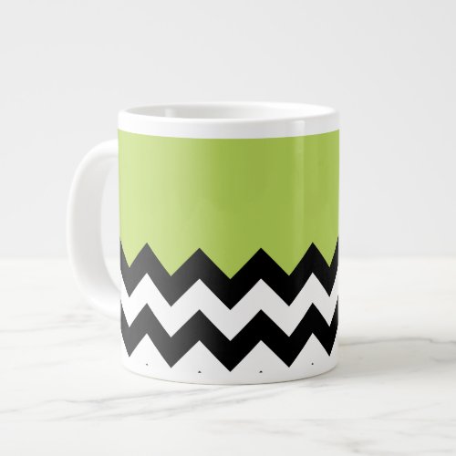 Black and White Zigzag Pattern Chevron Green Giant Coffee Mug